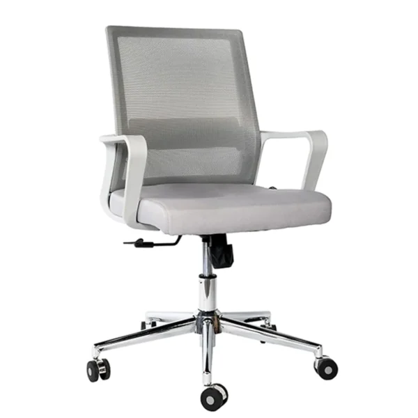 silla operativa barcelona gris con respaldo de malla y base cromada