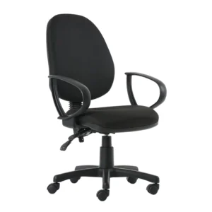 silla operativa negra classic con respaldo alto y brazos fijos