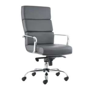 sillón de dirección clear gris con respaldo alto y base cromada