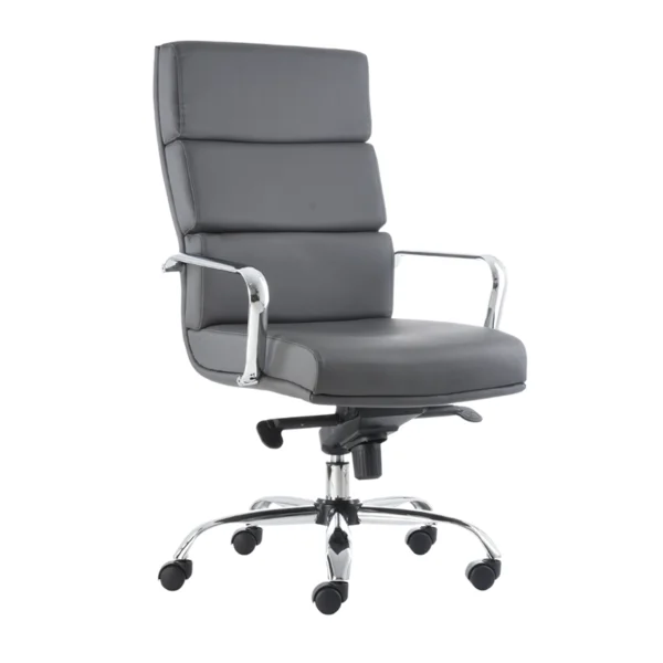 sillón de dirección clear gris con respaldo alto y base cromada