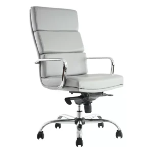 sillón de dirección clear gris con respaldo alto y base cromada