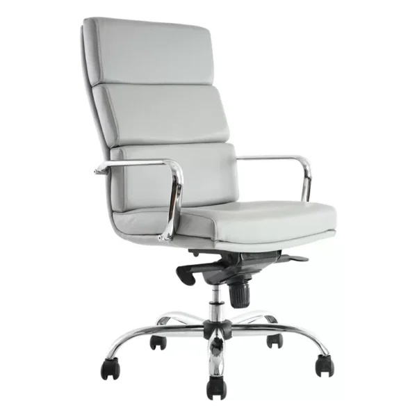 sillón de dirección clear gris con respaldo alto y base cromada