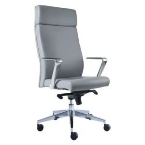 sillón de dirección d-h1 gris con respaldo extra alto, base de aluminio y brazos metálicos