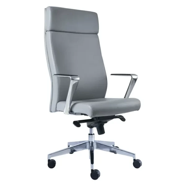 sillón de dirección d-h1 gris con respaldo extra alto, base de aluminio y brazos metálicos