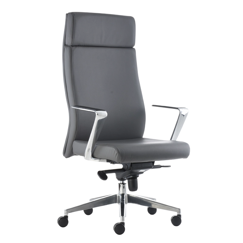 sillón de dirección d-h1 gris con respaldo extra alto, base de aluminio y brazos metálicos