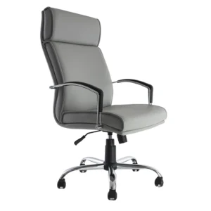 silla de dirección dh4 gris con respaldo alto y brazos fijos cromados