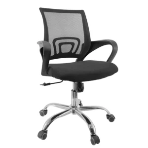 silla operativa negra eco con respaldo de malla y base cromada