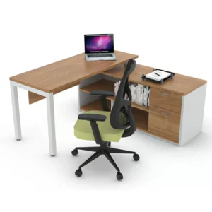 escritorio operativo italo con credenza lateral en acabado nogal neo