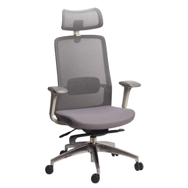 silla ejecutiva kepler g gris con respaldo de malla y cabecera ajustable