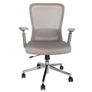 silla operativa omega gris con respaldo de malla y brazos ajustables