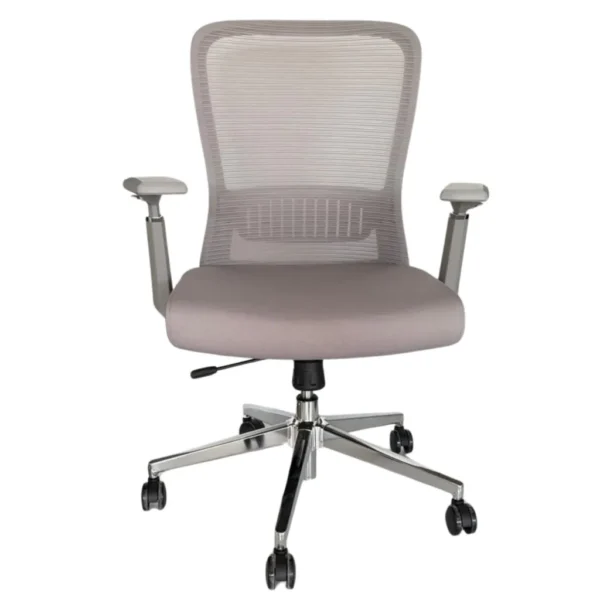 silla operativa omega gris con respaldo de malla y brazos ajustables