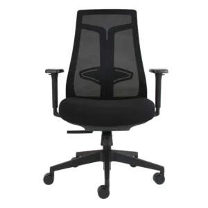 silla operativa tundra negra sin cabecera con respaldo de malla y soporte lumbar