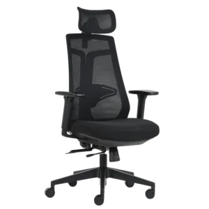 silla ejecutiva tundra negra con respaldo de malla y cabecera ajustable