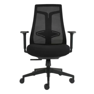 silla operativa tundra negra sin cabecera con respaldo de malla y soporte lumbar