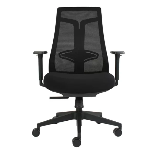 silla operativa tundra negra sin cabecera con respaldo de malla y soporte lumbar
