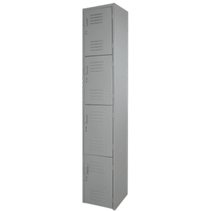 locker 4 puertas metálico gris con estructura vertical y diseño industrial