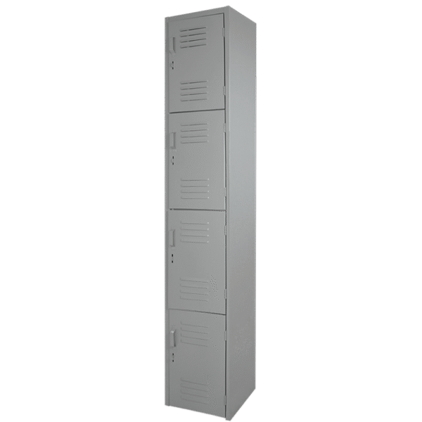 locker 4 puertas metálico gris con estructura vertical y diseño industrial