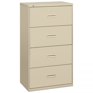 archivero horizontal metálico de 4 gavetas con cerradura color gris
