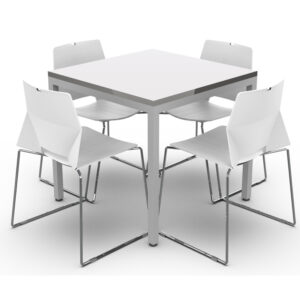 mesa para comedor Dinamarca estilo escandinavo con madera clara y patas blancas