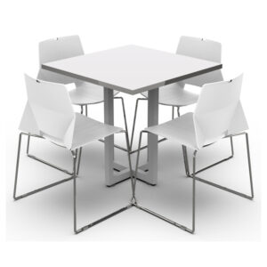 mesa para comedor Estonia estilo escandinavo con madera clara y patas metálicas
