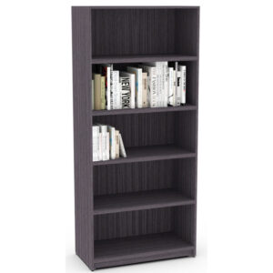 Librero Florida abierto, mueble de oficina vertical con 5 estantes visibles y acabado wengué moderno.