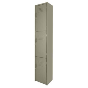 locker 3 puertas metálico gris vertical con cerradura individual y estructura de acero