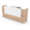 mueble de recepción olmo con cajonera blanca y diseño moderno