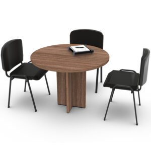 mesa redonda para reuniones modelo runden con base laminada en color nogal neo