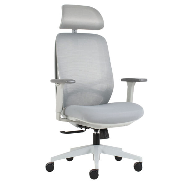silla ejecutiva Alaska G con cabecera respaldo ventilado y asiento acolchado gris