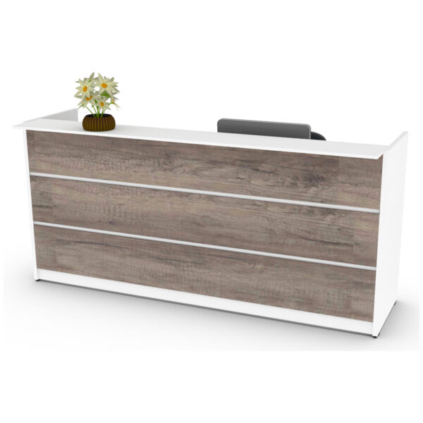 El mueble de recepción Bogotá es la opción ideal para quienes buscan un diseño moderno y cálido en su oficina. Su estructura combina paneles blancos con franjas horizontales en madera rústica, logrando un contraste visual que destaca desde cualquier ángulo. Diseño que da personalidad a tu entrada Este mostrador con diseño en madera es perfecto para recepciones, clínicas, despachos y centros de atención al cliente. Su frente amplio brinda visibilidad y profesionalismo, mientras que su tono de madera crea un ambiente acogedor. Funcional y fácil de combinar Fabricado con melamina de alta presión, este escritorio de atención al cliente ofrece resistencia al uso diario. El color blanco da frescura al espacio y la textura de madera aporta estilo. Es ideal para espacios con decoración moderna o natural. Diseño amplio y elegante Panel frontal con franjas en madera rústica Superficie blanca para mayor luminosidad Compatible con diferentes estilos de oficina Especificaciones técnicas Modelo:MR-BOGOTA Material:Melamina de alta resistencia Medidas:180 cm x 60 cm x 110 cm Color:Blanco con acabado madera rústica Conoce más muebles de recepción modernos o visita Archiproducts para inspirarte con diseños internacionales.