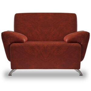 sillón línea calcuta color vino con diseño curvo y patas cromadas