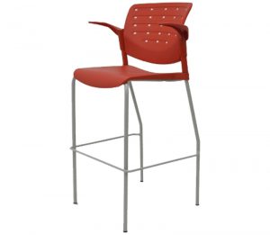silla de visita V‑H10 banco tapizada roja con respaldo malla y base alta metálica