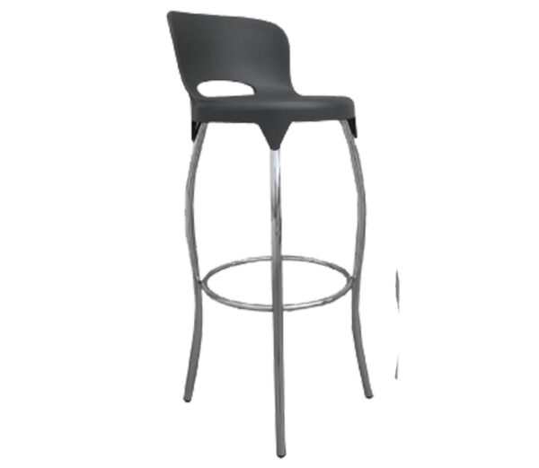 silla de visita V‑H11 banco con asiento plástico negro y base alta metálica