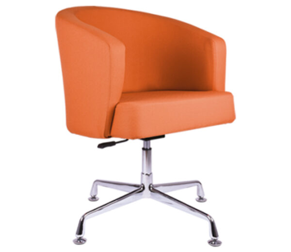 silla de visita V‑H4 tapizada naranja con respaldo alto y base metálica