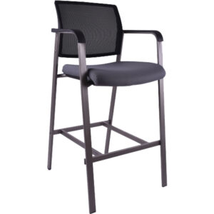silla de visita V‑H8 banco tapizada gris con respaldo malla y estructura alta metálica